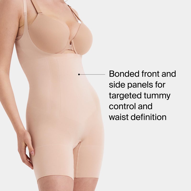 SPANX sculpt OnCore Open-Bust Mid-Thigh Bodysuit - Powerful Compression - Comfortable Shapewear - Adjustable Straps - Soft Nude - Medium - Image 3
